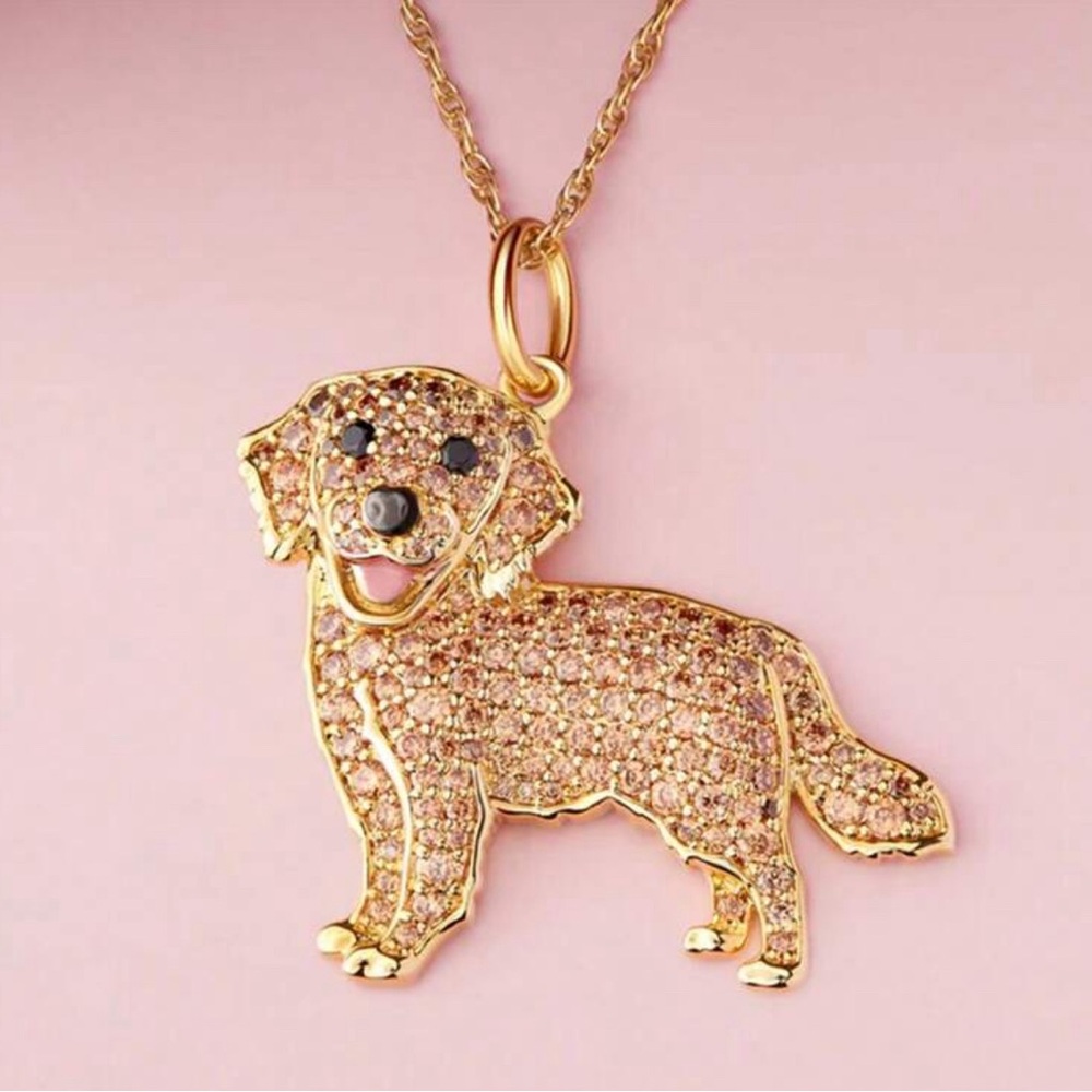 Golden Retriever Rhinestone Necklace and Earrings Set - Picture 2 of 6